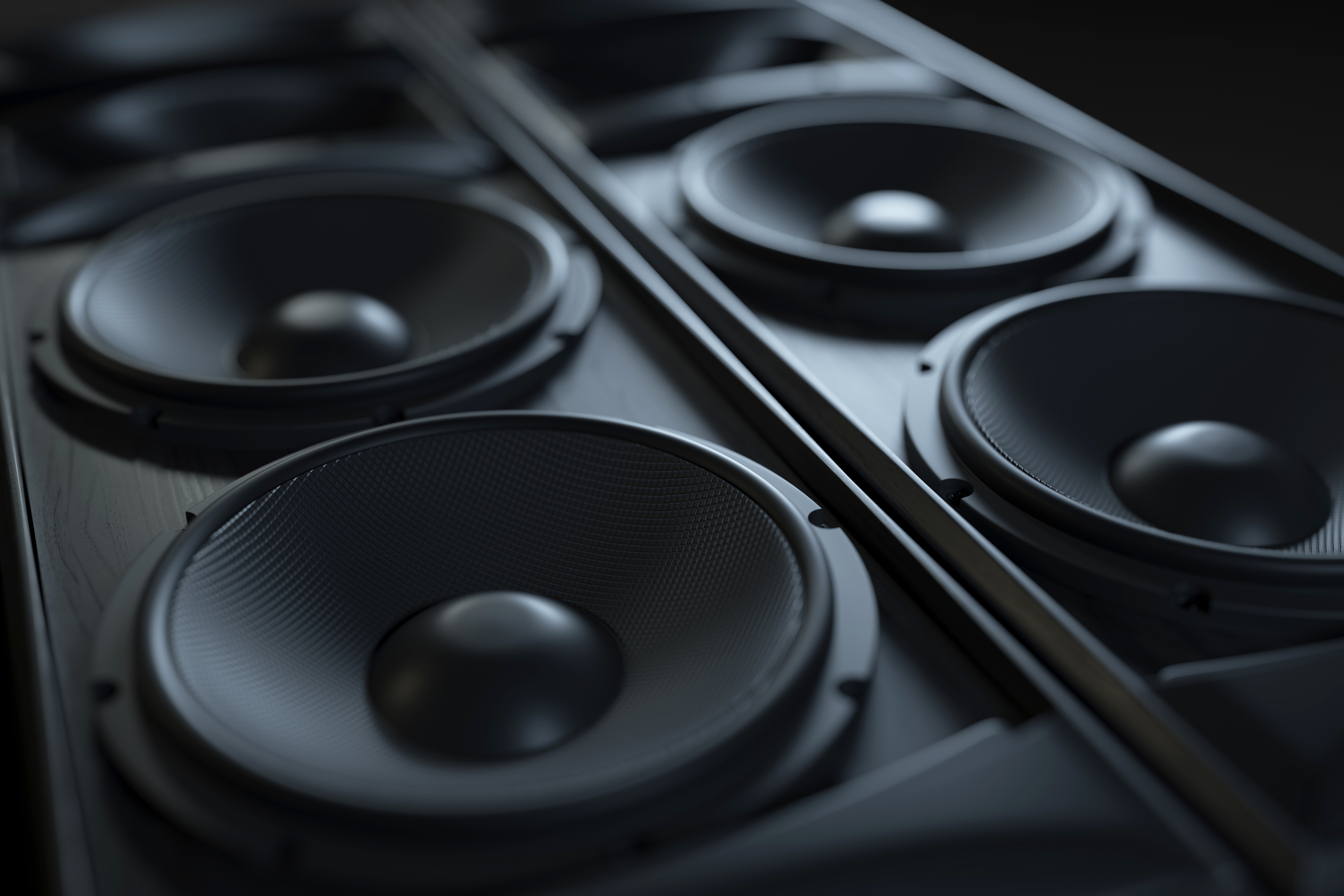 Hi-Fi acoustic sound system closeup. Macro shot.